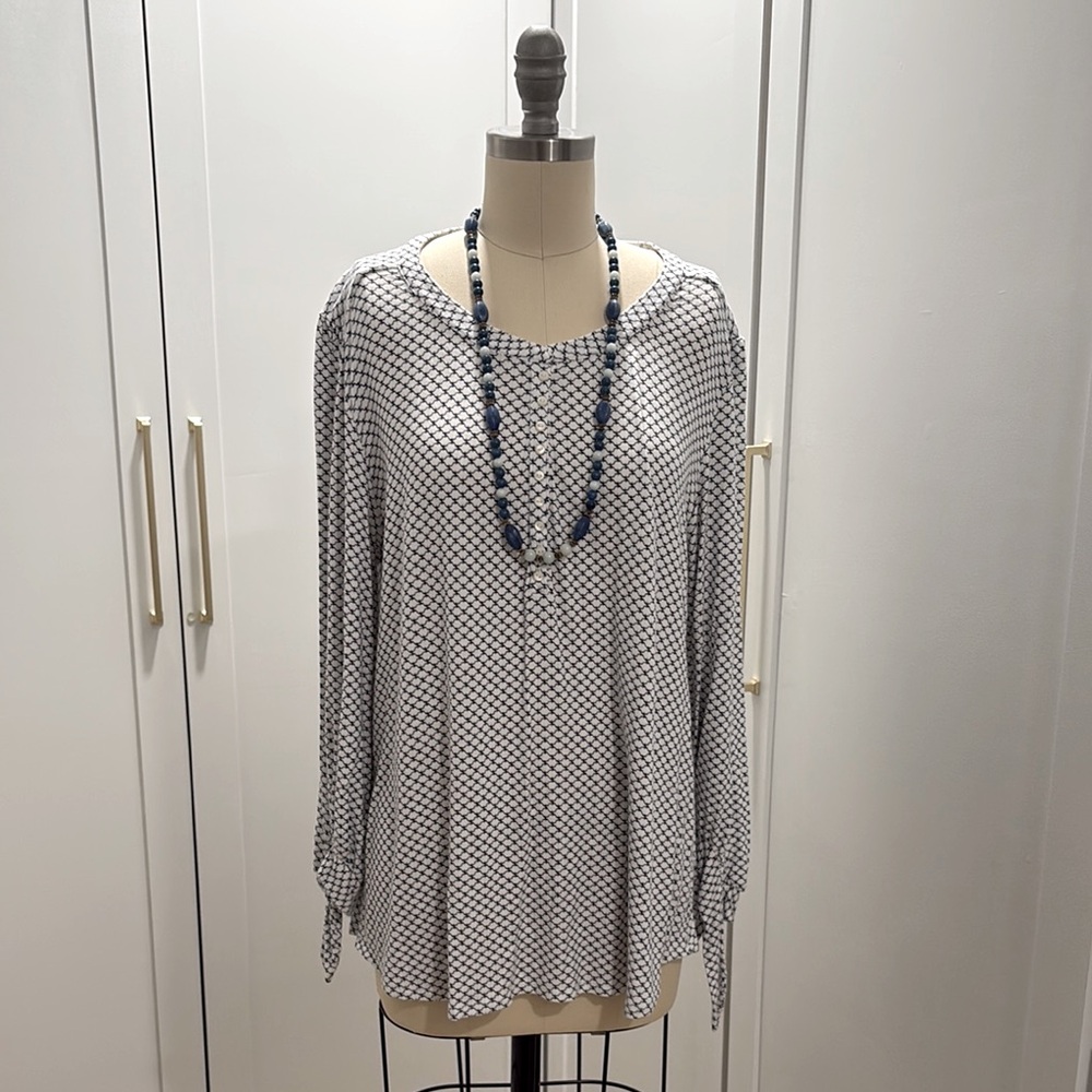 White and Navy Patterned Shirt